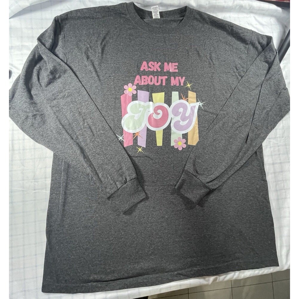 M&O Gold "Ask Me About My Joy" Long Sleeve Graphic T-Shirt - Gray XL